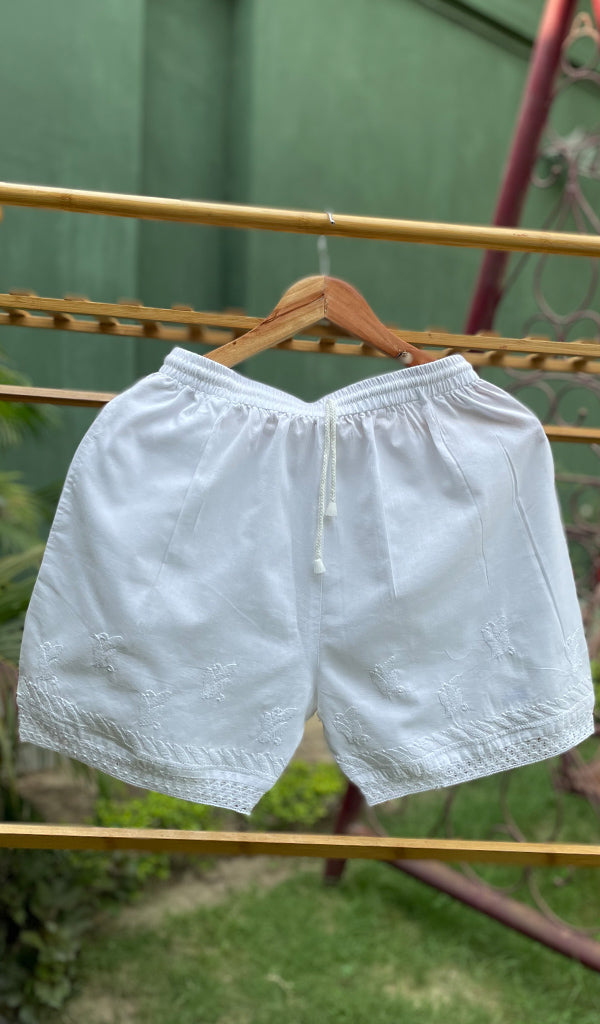Chikankari Cotton Shorts — White