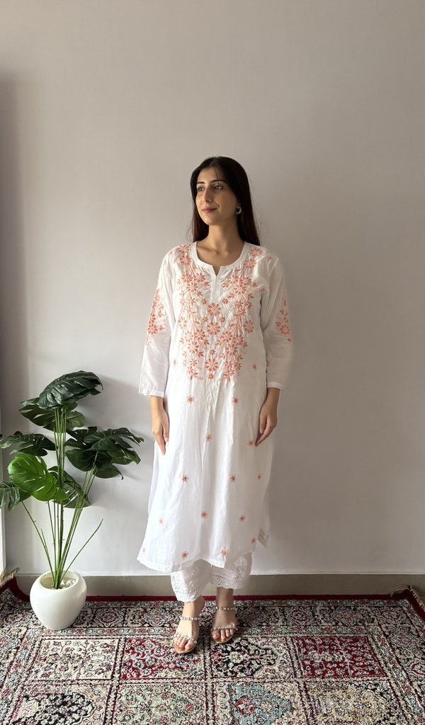 Bahira — White & Floral Kurti — White / Coral Floral
