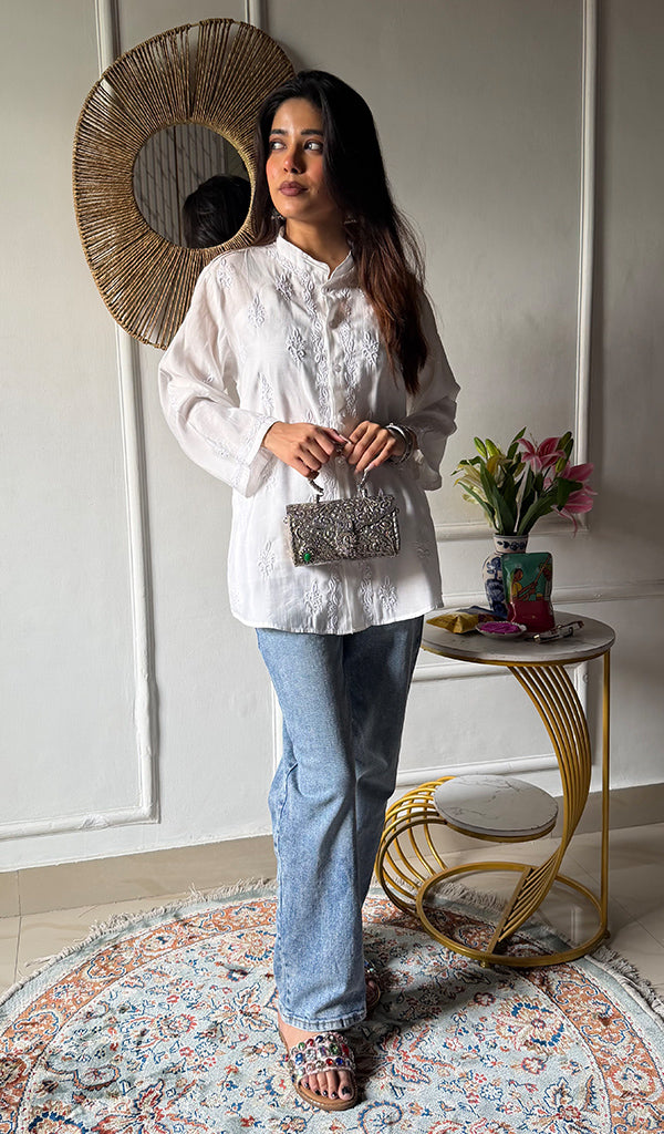 Bhumika — White Floral Shirt — White