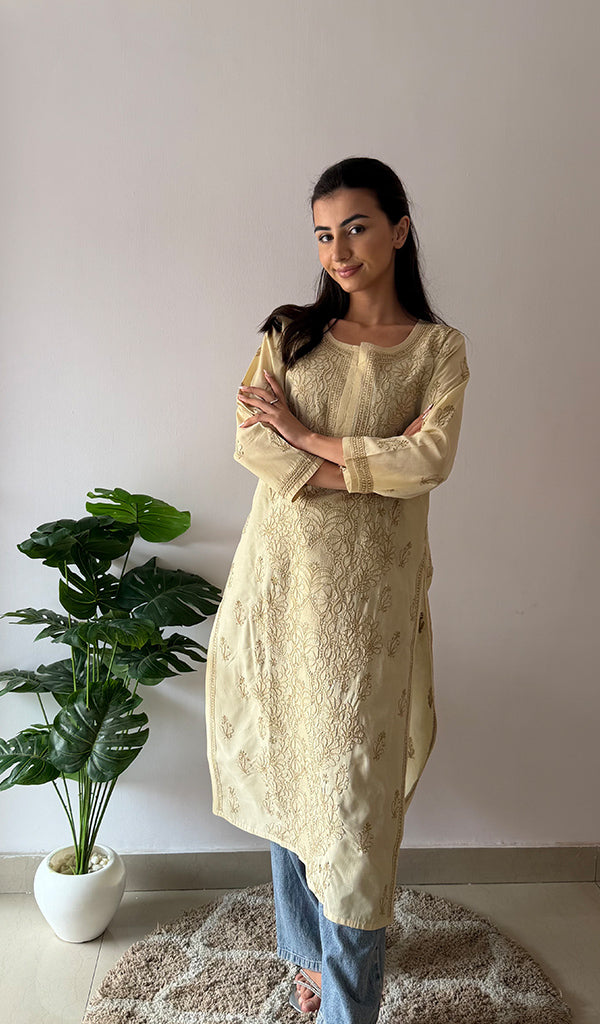 Cream & Beige Tonal Kurti — Cream Beige